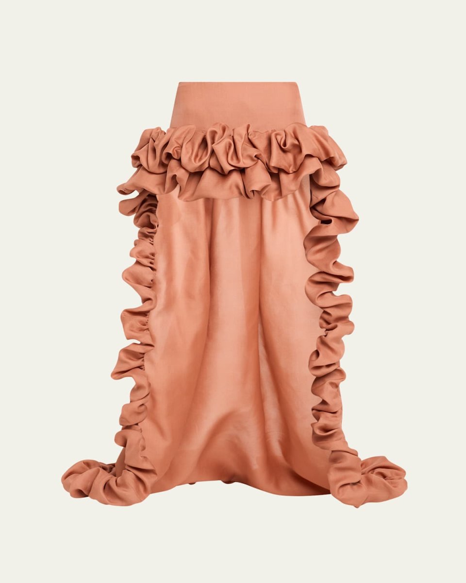 Ruffled High-Low Silk Skirt